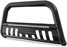YITAMOTOR Bull Bar Compatible for 2007-2021 Toyota Tundra/2008-2022 Sequoia w/LED Light Bar, 3" Stainless Steel Black Tubing Brush Push Bar Front Bumper Grille Guard Include Skid Plate