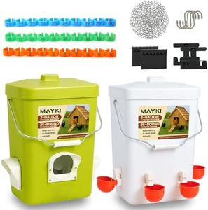 MAYKI Chicken Feeder and Waterer Set, 3 Gallon/26 LB No Waste Poultry Feeding System with Hanging Option, Automatic Coop Accessories for 10 Hens, Upgraded Feeder Port Water Cup, BPA-Free Winter Design