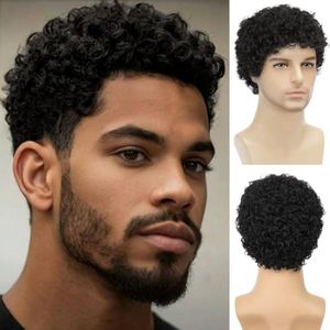 Daiaces Short Afro Curly Black Wig for Men Synthetic Halloween Cosplay Costume Replacement Hair Wigs