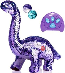 Koonie Dinosaur Toys for Girls, 2 Year Old Girl Toys, Purple Dinosaur Remote Control Reversible Sequins Dinosaur Toy Can Repeat Walk Roar Sing, Christmas Birthday Gifts for 2-7 Years Old Kids Toddler