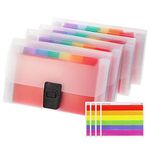 4 Pack Expanding File Folder A6 Size 13 Pockets Portable Rainbow Document Organiser Multicoloured Plastic Expandable Organizer Wallet Case with Colored Labels Index