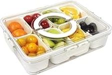 Yuroochii Divided Serving Tray with Lids& Removable, Snack Fruit Tray, 8 Compartment Square Food Storage Lunch Organizer, Food Storage Lunch Storage Box for Vegetarian Candy Snack Party Appetizer Tray