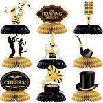 Epakh 10 Pcs Roaring 1920's Party Decorations Honeycomb Centerpiece Black and Gold Birthday Music Party Table for 1920s Birthday Speakeasy Vintage Flapper Wedding Party Supplies