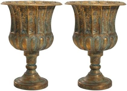 Worth Garden 24.5" H. Metal Urn Planters 2-Pack - Bronze Classic Antique Iron Plant Pots - Large Decorative Rustic Flower Pots for Outdoor Use - Traditional Urn Planter for Garden, Patio, Front Porch