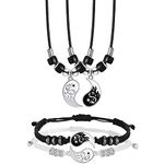 Hicarer Yin Yang Friend Couple Necklace and Bracelet Set, 2 Pieces Matching Yin Yang Dragon Pendant Necklace 2 Pieces Yin Yang Adjustable Cord Bracelet for BFF Boyfriend Girlfriend Birthday Gifts,