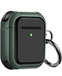 Croiky Armor Case Cover Compatible with Airpods Case Cover with Keychain, Full-Body Shockproof Protective Case for 2nd Gen & 1st Gen [Charging LED Visible] - Green