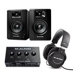 M-Audio Bundle - USB Audio Interface, 4.5" Studio Monitor Speakers and Over Ear Headphones for Recording, Gaming, Streaming, Podcasting