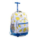 J World New York Sunrise Rolling Backpack. Roller Bag with Wheels, Lemona, 18", Sunrise Kids Rolling Backpack for Girls Boys Teen. Roller Bookbag With Wheels