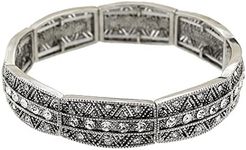 1928 Jewelry Art Deco Rectangular Multi Crystal Stretch Bracelet, Medium, Metal, crystal