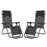 IntimaTe WM Heart 2 PCS Garden Lounger Reclining Zero Gravity Sun Lounger Set of 2, Garden Patio Folding Outdoor Chair Texteline Relaxer Chair Breathable Mesh Lounge, Back 77cm, Black