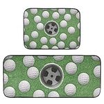 White Golf Balls on Green Missed Target 2 PCs Non Slip Kitchen Mats, Absorbent Runner Rug for Kitchen Floor Carpet, Plush Bath Mat Toilet Rug Doormat Contour Rug