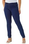 Roman Originals Jeggings for Women UK Jean Ladies Stretchy Trousers Denim Leggings High Waist Rise Pull On Skinny Straight Leg Cotton Pants Smart Casual - Plus Indigo (31 inch) - Size 30