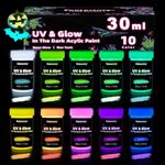 fantastory Halloween Glow in the Dark Acrylic Paint,10 Bright Colors, 30ml/1oz Waterproof Glow in Dark Paint,Indoor Outdoor Blacklight Paint for Kids,Adults, Rocks,Wood,Crafts [MildColor Series]