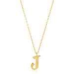 MAX + STONE 10k Yellow Gold Small Script Initial Letter J Pendant Necklace for Women Adjustable Chain Size 16 to 18 inches with Spring Ring Clasp