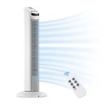 30'' Tower Fan, Portable Oscillating Quiet Cooling Fan with Remote, 3 Speeds, Built-in 0.5-7.5 Hours Timer, Space-Saving, LED Display with Floor Bladeless Fan, Touch Control, White