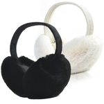 Fsmiling Winter Ear Muffs For Women Fuzzy Earmuffs Adjustable Ear Warmer Foldable,2 Pack,White/Black