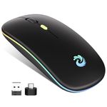 BQSS Wireless Mouse, LED Slim Silent Mice, 2.4G Portable Office Optical Mouse with USB Receiver & Type-C Adapter, 3 Adjustable DPI for Laptop, Computer, PC, Notebook, Desktop (Black)