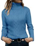 Xukk Sweaters for Women Fall Fashion Turtleneck Casual Fitted Pullover Sweaters Winter Long Sleeve Lightweight Layering Tops(Blue,S)