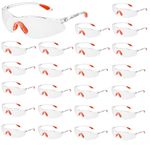 Wild Polar Safety Glasses - 12, 24, 48 packs - Eye Protection Goggles with Clear Lenses, Orange Nose and Ear Grips - Anti Fog Personal Protective Glasses for Work (24)