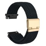 WOCCI 20mm Braided Nylon Watch Strap for Men and Women, Quick Release, Golden Stainless Steel Buckle (Black)