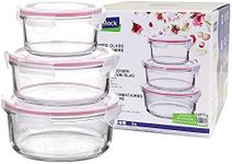 Glasslock (GL-642, 1x 400ml, 1x 715ml, 1x 950ml) Round Food Glass Containers - Microwave Type