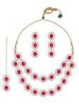 ZAVERI PEARLS Pink Stones Dazzling Austrian Diamonds Layered Necklace Earring Maangtikka Set For Women-ZPFK17771