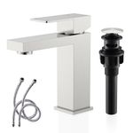 KENES Single Handle Bathroom Sink Faucet, Brushed Nickel Faucet for Bathroom Sink, with Pop Up Drain Stopper & Water Supply Hoses KE-9031