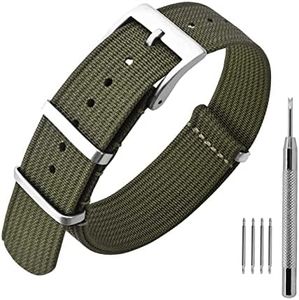 ANNEFIT Nylon Watch Band 20mm, One-Piece Waterproof Military Watch Straps with Silver Buckle (Army Green)