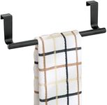 mDesign Metal Over Kitchen Cabinet Door Towel Bar Holder for Hand, Dish, and Tea Towel Rack - Over the Door Towel Bar - Hang Inside or Outside Doors - Kitchen Organizer - Omni Collection - Matte Black