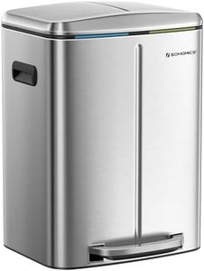 SONGMICS Double Rubbish Bin, 2 x 20L Kitchen Bin, Dual Compartment Metal Step Bin, with Plastic Inner Buckets, Soft-Close Lids, and Handles, Odour Seal, Silver LTB40NL