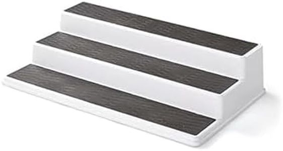 Copco 3-Tier Non-Skid Spice Rack Organizer for Kitchen Cabinet or Pantry, 15-Inch Tiered Shelf, White/Gray, Slip-Resistant Design for Jars and Bottles