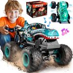 BEZGAR MonsterTruck Toys - Monster Truck Remote Control Car with Light & Music, Dinosaur Toys for Boys, RC Truck with 360° Spin & Rotating, Remote Control Car for Kids age 3 4 5 6 7 8+, Cyan Blue