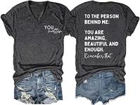 You Matter to The Person Behind Me T-Shirt Women Casual Short Sleeve V-Neck Shirts Tops Inspirational Graphic Tee, Gray, Medium