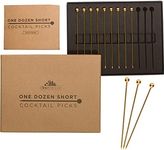 A Bar Above Short Gold Cocktail Picks – Metal Stir Sticks for Shrimp Cocktail, Bloody Mary, Drink Garnish & More – Stainless-Steel Toothpicks for Appetizers – Perfect Bar Accessories (12 pcs)
