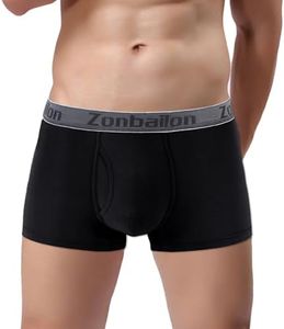 ZONBAILON Mens Boxer Briefs Underwear, 1 Pack: Black-02 (Open Fly)