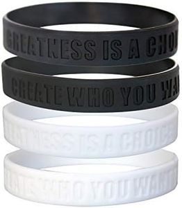 GOMOYO Greatness is a Choice, Create Who You Want to Be Motivational Silicone Wristband with Quote, Inspirational Rubber Bracelets, Black & White 4pk (2 Each), Adult