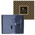 Giftana Personalized Diary with Pen and Metal Keychain Gift Set, Jute Cover Diary, Keychain and Pen Gifts for Men and Women, 3 in 1 Diwali Corporate Gifts for Employee, New Year Gifts, Diwali Gifts - Grey