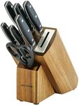 Anolon 8 Piece Knife Block Set with Inbuilt Knife Sharpener, Japanese Steel Knife Set, Include 6 Knives, 1 kitchen scissor & Knife Block with Inbuilt Sharpening Tool