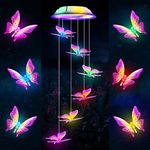 Fohil Solar Butterfly Wind Chimes, Color Changing Solar Wind Chimes for Outside, Waterproof Solar Powered Wind Chime Outdoor, Solar Light LED Multi-Color Light Cover Gift for Christmas Garden Decor