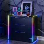 X-Rocker Electra LED Black Chest of Drawers, 3 Drawer with Integrated Handles and Metal Runners, App Controlled RGB LED Lighting Strip for Ambient Lighting, Bedroom Furniture 85x43x80.5cm