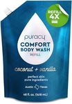 Puracy Natural Body Wash Refill - 48 fl oz / 1420 ml - Body Wash Sensitive Skin - 98.6% Pure Plant Ingredients - Body Wash Women, Men & Kids - Moisturizing Body Wash/Shower Gel - Coconut & Vanilla