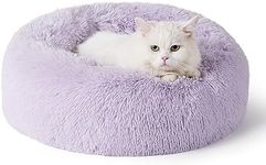 Bedsure Calming Cat Beds for Indoor Cats - Small Cat Bed Washable 20 inches, Anti-Slip Round Fluffy Plush Faux Fur Pet Bed, Fits up to 15 lbs Pets, Purple