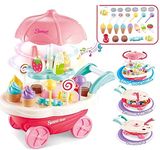 EPIC CRAFT Sweet Shopping Battery Operated 39 Pcs Ice Cream Trolley Pretend Roll Plastic Play Set with LED Lights and Music Learning and Educational Toy for Kids (39 Pcs)