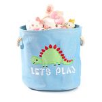 House of Quirk Round Laundry Basket, Cute Cartoon Kids Nursery Hamper,Boys Toy Storage Organizer,Childern Cloth Storage Basket,Baby Laundry Hamper,Nursery Bin Box Room Decoration (Dinosaur Blue)