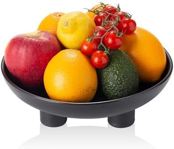 Tanirapel Ceramic Fruit Bowl for Kitchen Counter, 10" Large Decorative Bowl for Home Decor, Modern Pedestal Bowl with Four-Legs, Fruit Holder for Breads and Vegetable, Matte Black