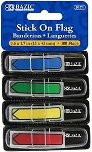BAZIC Products Neon Page Marker Dispensers, Sticky Notes for Study Materials, Office Use, & Neon Colored Page Markers for Books and Documents, 0.5x1.7, 100 Flags/Pack, 24-Packs