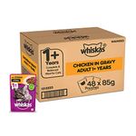 Whiskas Wet Cat Food For Adult Cats (1+Years), Chicken In Gravy Flavour, 48 Pouches (48 X 85G), 1 Count