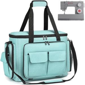 SLINRKE Sewing Machine Case with Removable Padding, Sewing Machine Carrying Bag with Shoulder Strap for Most Standard Singer, Brother, Janome (Teal)