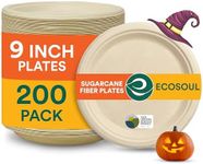 ECO SOUL 100% Compostable 9 Inch Paper Plates 200 [2x100 Pc] Disposable Party Plates I Heavy Duty Eco-Friendly Sturdy Dinner, Wedding, Event Plates I Biodegradable Plates