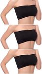 Venbond 3Pack Women's Seamless Bandeau Crop Tube Top Bra Strapless Padded Brarette (XL, Solid Black)